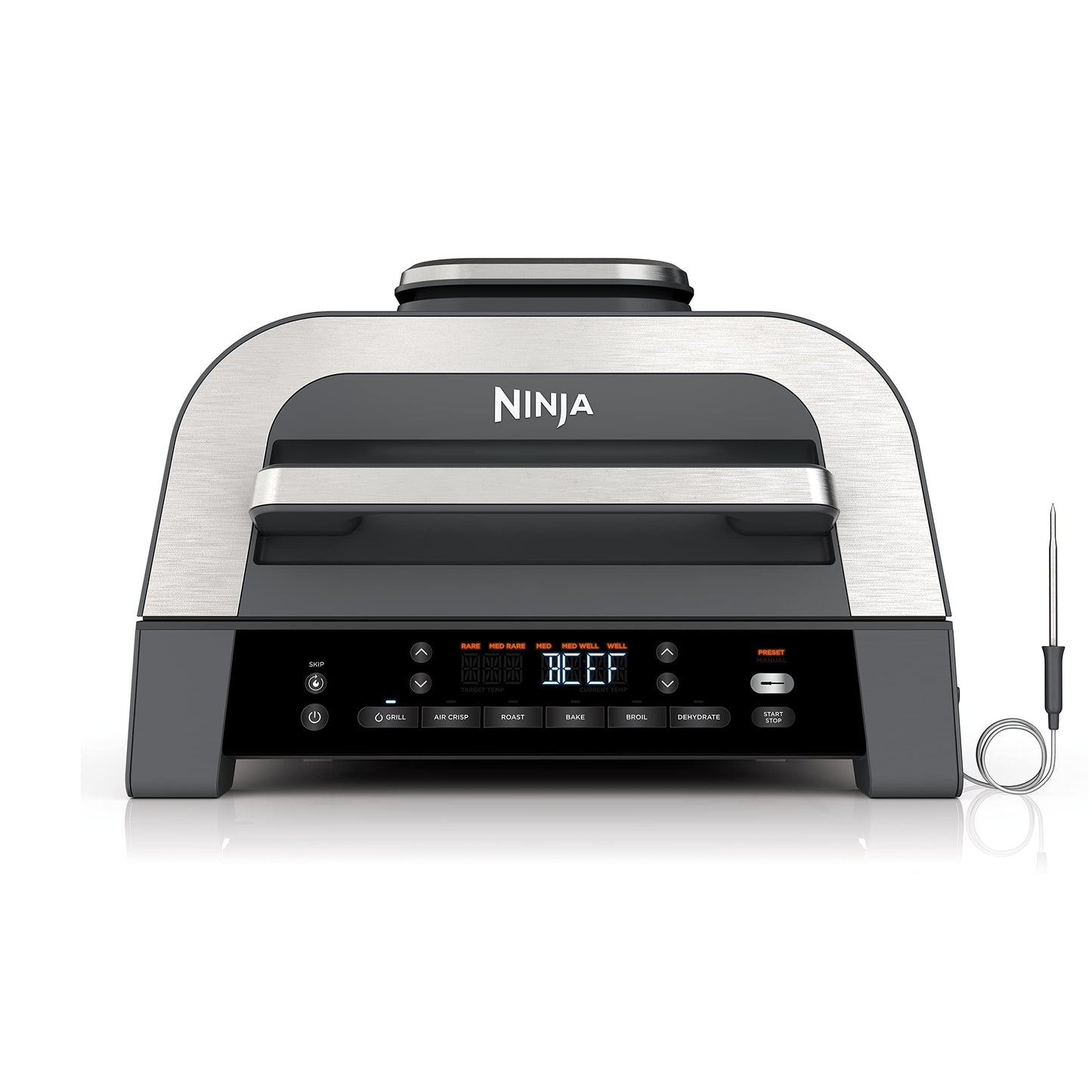Ninja EG201 Foodi 6-in-1 Indoor Grill with Air Fry, Roast, Bake, Broil, & Dehydrate, 2nd Generation, Dishwasher Safe, Black/Silver