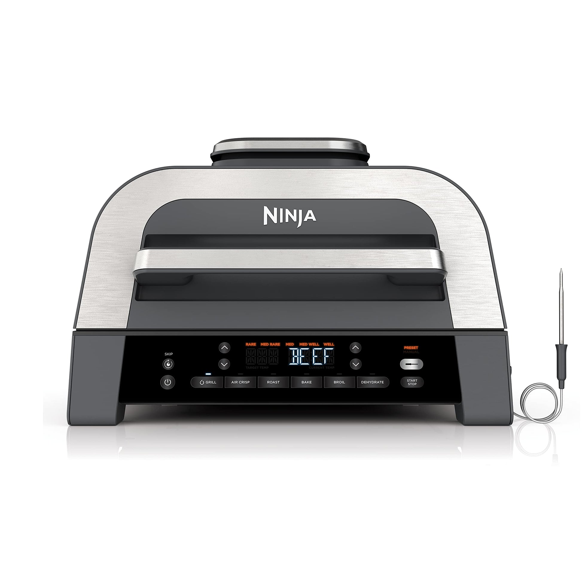 Ninja EG201 Foodi 6-in-1 Indoor Grill with Air Fry, Roast, Bake, Broil, & Dehydrate, 2nd Generation, Dishwasher Safe, Black/Silver